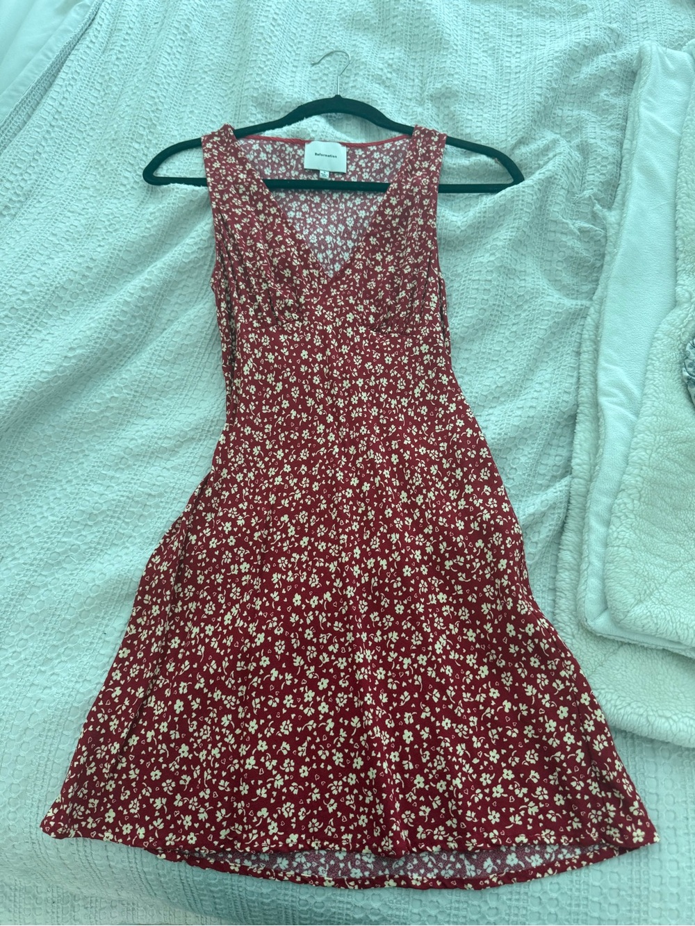 Reformation Red Floral V-Neck Midi Dress